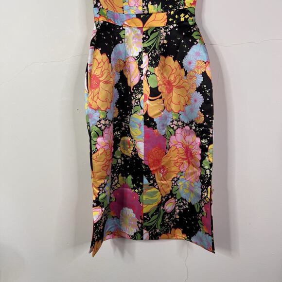 Richard Quinn Floral Print Midi Dress UK 8 US 4 AW18 Black Multicolor Satin NWT - Picture 10 of 13